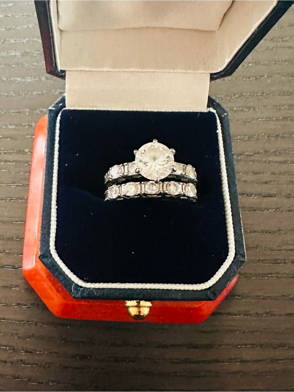 TK 316 Clear CZ/Crystal Bridal Ring Set - Size 6